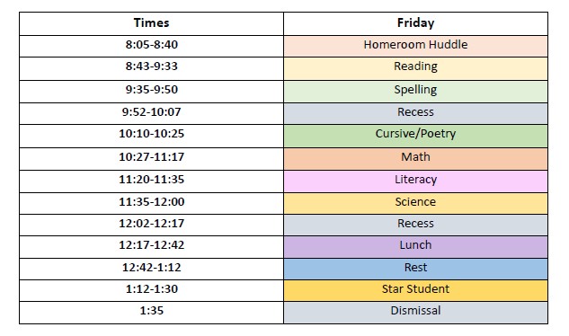Elementary Friday Sample Schedule